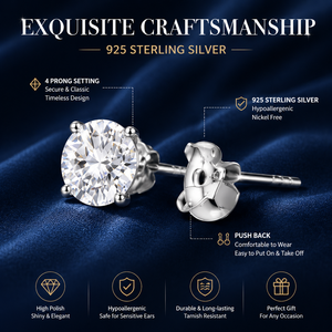Boucles d'oreilles clous en moissanite taille brillant ronde de 3mm-10mm avec fermoir à vis en argent sterling 925, luxe unisexe pour hommes et femmes Alice - Product Image 2