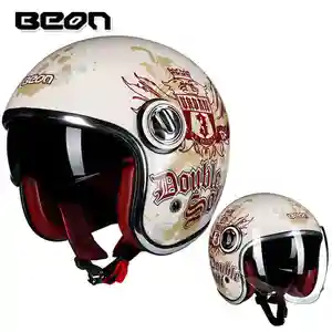 BEON新しいデカールユニセックスオートバイヘルメットオープンハーフフェイスヘルメットクルーザーチョッパーカフェレーサーバイクスクーターEバイクヘルメット