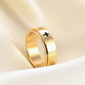 Bague croix rotative en acier inoxydable plaqué or 18 carats de 6 mm, bijoux unisexes pour tous les jours - Product Image 4
