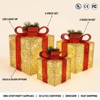 Coffrets cadeaux de Noël lumineux à LED HD-880 à piles, lot de 3 boîtes à cadeaux scintillantes or, argent, blanc, blanc chaud