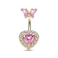 Nouveaux Piercings de Nombril Papillon Cœur CZ, Bijoux de Piercing de Nombril en Zircon Cubique, Piercing Corporel en Acier Inoxydable pour Femme