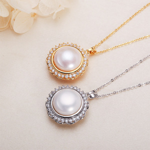 สร้อยคอไข่มุกน้ำจืดทรงกลมสไตล์จีนสำหรับผู้หญิง ประดับเพชรเต็มเส้น ดีไซน์ใหม่ โดดเด่น สง่างาม สไตล์ฝรั่งเศส - Product Image 2