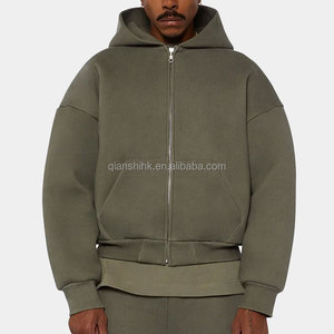 Y2k Hoodies Goutte Épaule Polaire 100% Coton 500 Gsm Sweat À Capuche Streetwear Surdimensionné Full Zip up Vintage Zip up Hoodie - Product Image 2