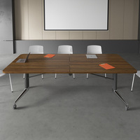Table de conférence pliante en bois massif MEKIA avec roulettes, design moderne, bureau informatique mobile, 10 places, usage commercial, garantie 5 ans