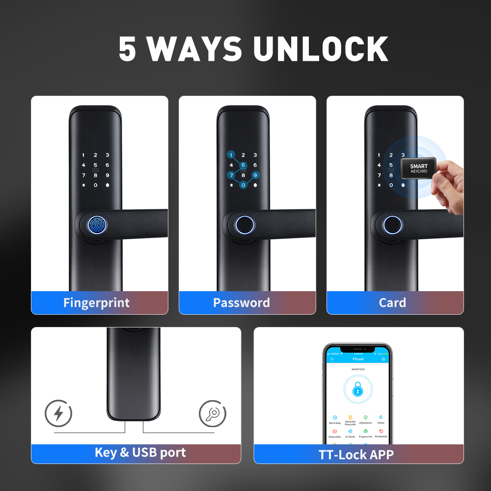 TTlock Smart Lock Biometric Fingerprint Password Card Keyless Interior Door Handle for Airbnb Apartment Management BLE APP Cloud · image 3