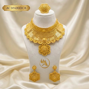 Alankeet Creations Vintage Ethiopian Bridal Choker Necklace Set Flower Design Box <b>Chain</b> 24K Gold Plated Women's Jewelry - Product Image 1