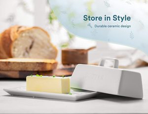 <span class=keywords><strong>Mantequilla</strong></span> de cerámica con tapa y mango sin deslizamiento, apto para lavavajillas, sostiene un palo, 7.5 in de ancho, color bla - Product Image 3