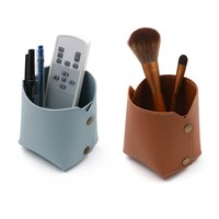 Panier de rangement de bureau, organisateur de télécommandes et d'objets divers, support pliable en cuir monobloc pour pinceaux de maquillage