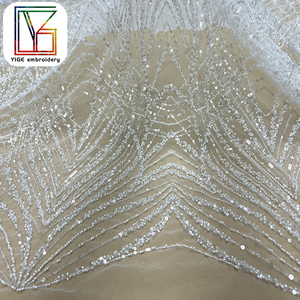 <span class=keywords><strong>Tulle</strong></span> francese <span class=keywords><strong>ricamato</strong></span> <span class=keywords><strong>bianco</strong></span> tessuto di pizzo da sposa con perline e paillettes per abito da sposa - Product Image 6
