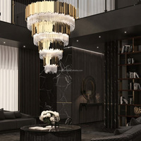 Lustre suspendu multi-étages en forme de cône de cristal de qualité professionnelle, luminaire vertical à plusieurs niveaux pour plafonds hauts, idéal pour l'éclairage des hôtels et villas