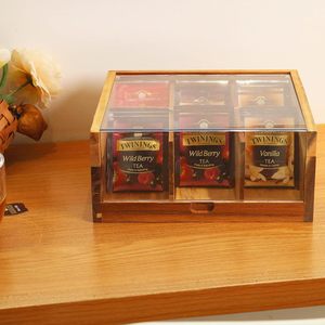Caja de almacenamiento de bolsitas de té de madera con tapa, organizador de escritorio compartimentado para exhibir té Twinings - Product Image 1