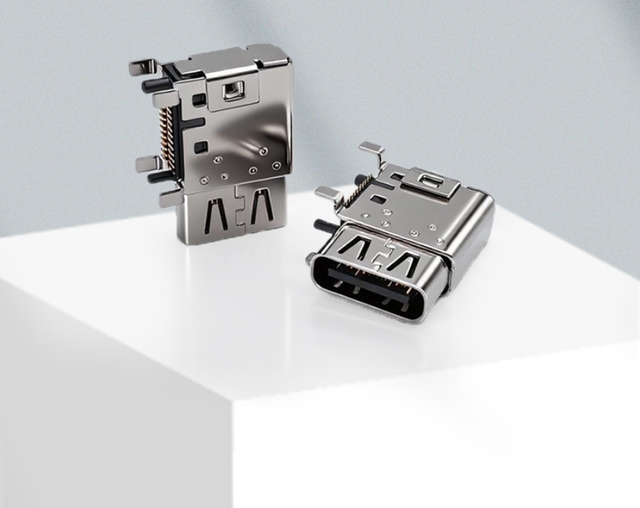 USB C 24Pin Right-Angle SMT Female Connector (Stainless Steel) for Slim Laptops All-in-one Computers Portable Hard Drive