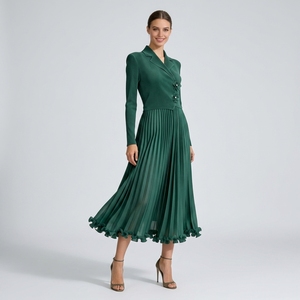 Robe longue plissée asymétrique style blazer pour femme, avec boutons floraux 3D, ourlet festonné, inspirée Miyake, collection automne, directement de <span class=keywords><strong>l</strong></span>'usine - Product Image 4