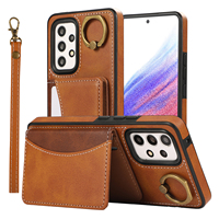 Étui de téléphone pour Samsung Galaxy A72 avec porte-cartes et support, surface lisse en cuir synthétique de luxe effet cire d'huile, compatible A52 A16 A06 A05 A15 A23