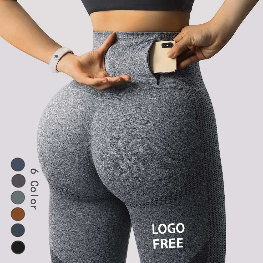 Wholesale Custom Gym Compression Yoga Pant Tights Seamless Scrunch Butt Leggings Pockets For Women