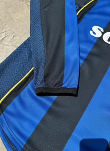 定制黑色蓝色条纹设计长袖Maglie Calcio升华印花品牌标志字母Abbigliamento Uomo足球运动衫 - Product Image 3