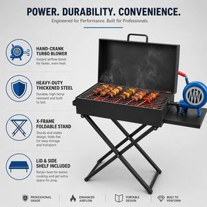 Griglia per Barbecue Pieghevole in Ferro per Campeggio all'Aperto, Fornello Portatile a Carbone con Ventilatore - Product Image 4