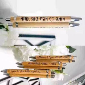 Stylos à bille en bambou portables personnalisés avec gravure laser, logo sur mesure et impression découpée pour promotion d'entreprise - Product Image 3