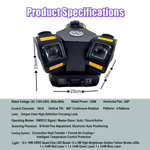 Avastron 150W Projecteur de Scène Mobile à 3 Têtes 12*10W LED RGBW 4-en-1 avec Effets Beam, Laser, Strobe, Wash, Gobo, DMX512 et Contrôle Sonore - Product Image 5