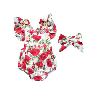 Cute Floral Romper 2個Baby Girls Clothes Jumpsuit Romper + Headband 0-24M Age Infant Toddler Newborn Outfits Set Hot Sale