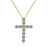 Collier Croix en Argent S925 et Moissanite, Chaîne Osseuse en Or 18 carats, Bijoux en Argent pour Femme, Vente en Gros Usine, Idéal Mariage et Fêtes