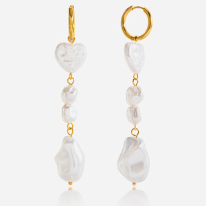 ต่างหูมุกทรงหัวใจ 18K ทองสแตนเลสสตีล สำหรับผู้หญิง สวมใส่ได้ทุกวัน - Product Image 1