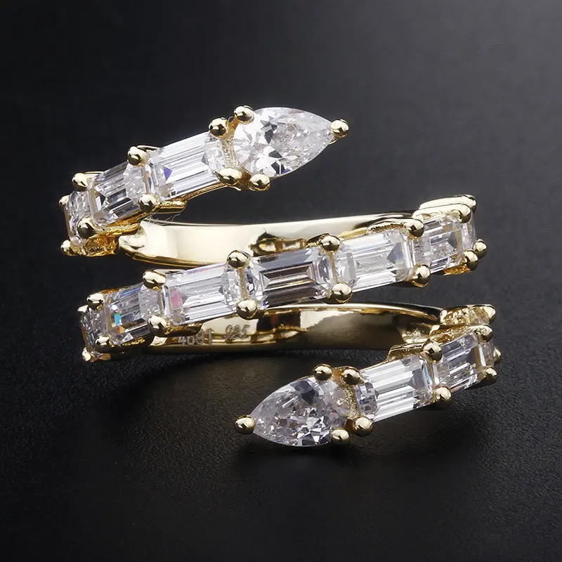 nice jewelry 925 rings sterling silver cubic zircon fine quality paving stones women 18k gold color bling baguette stone ring