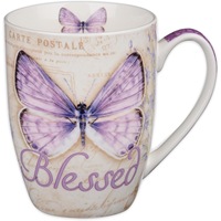 Mug à café avec couvercle, motif floral et papillon violet, thème inspirant pour femmes, idéal pour mariage et Noël, compatible lave-vaisselle, Christian Art Gifts