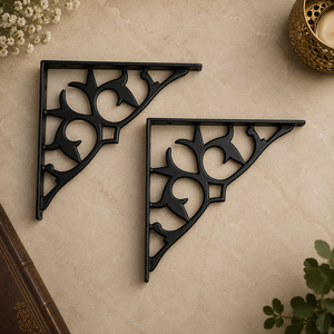 SHUBHAM Black Decorative Metal <b>Shelf</b> Bracket Wall Mount <b>Rack</b> Support for Kitchen Bathroom Living Room - Product Image 2