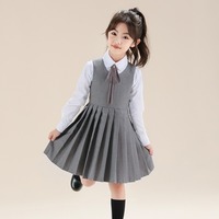 Ensemble de robe pinafore style preppy pour filles, jupe plissée uniforme scolaire pour filles de 6 à 14 ans
