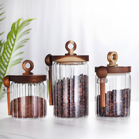 Pot en verre borosilicate pour le stockage des aliments avec couvercle en bois, ensemble de pots de rangement pour la cuisine, pot en verre de haute qualité durable pour le stockage en cuisine avec cuillère