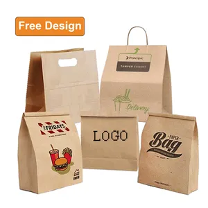 2024定制印刷促销外卖棕色购物工艺包装牛皮纸食品袋与您自己的标志