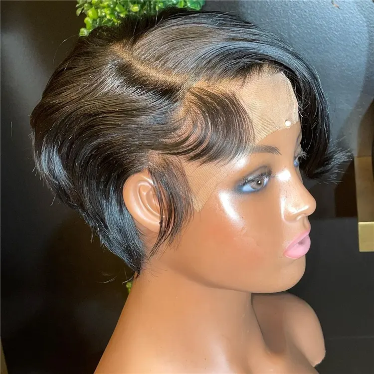 Short Bob Pixie Cut Wig Straight Virgin Human Hair Indian Pre-plucked Lace Wig for Black Women Glueless Hairline Boss Lady Wig