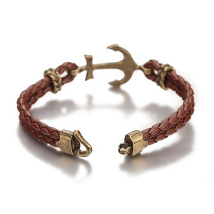 สร้อยข้อมือหนัง PU ถักลายสมอเรือชุบเงินโบราณ ปรับขนาดได้ สไตล์วินเทจ สำหรับผู้ชาย ของขวัญเครื่องประดับแฟชั่นสำหรับผู้ชาย - Product Image 5