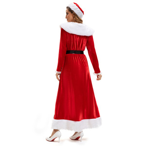 Christmas Dress Women <b>Red</b> Velvet Santa Claus Costume Long Sleeve Party Attire With White Trim And <b>Belt</b> Size Medium - Product Image 3