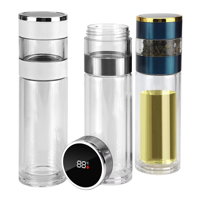 Bouteille d'eau intelligente en verre borosilicate de 12 oz, style théière, avec couvercle LED, double paroi, pour boissons sportives, gym et festivals en plein air