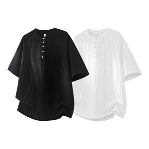 Camisetas <span class=keywords><strong>Henley</strong></span> de Manga Corta para <span class=keywords><strong>Hombre</strong></span>, con Logotipo Bordado Personalizado, Verano, 210GSM, Poliéster y Spandex, Transpirables, Casuales, con Textura Acanalada - Product Image 2