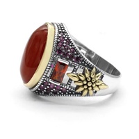 Antique 925 Sterling Turc Silver Enamel Ring Red Gemstone Jewelry Mens Rings for Wedding