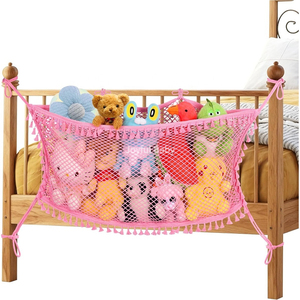 Nouveau style : <span class=keywords><strong>Hamac</strong></span> de rangement en filet de coton recyclé rose pour peluches, avec attache pour organisateur - Product Image 2