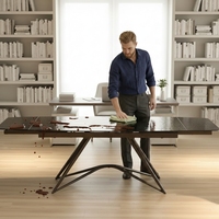 Meubles de salle à manger pour hôtel de luxe moderne sur mesure, pieds en métal géométriques, plateau en verre thermofusible de 10 mm, pliable
