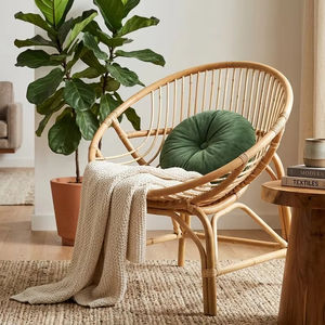 Silla de Ratán Natural Estilo Bohemio Vietnamita, Silla de Mimbre Tejida a Mano, Muebles de Bambú Relajantes para Decoración del Hogar - Product Image 1