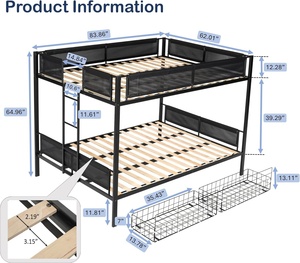 Plate-forme de sécurité pour enfants et adultes, sans bruit, cadre de <span class=keywords><strong>lit</strong></span> en fer pour dortoir, <span class=keywords><strong>lit</strong></span> <span class=keywords><strong>superposé</strong></span> en métal avec grand rangement sous le <span class=keywords><strong>lit</strong></span> - Product Image 2