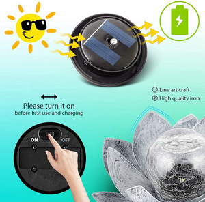Lampe solaire LED étanche blanc chaud IP65 pour extérieur, jardin, paysage, décorative, en forme de lotus, avec panneau solaire en PC - Product Image 4