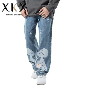Оптовая продажа, Осенние Новые мужские джинсы в стиле ретро с черепом, мужские свободные повседневные брюки 2022