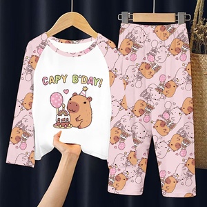 <span class=keywords><strong>Pijamas</strong></span> Capybara para niños, Primavera Verano 2025, conjunto de ropa de dormir fina de manga larga para niños pequeños, <span class=keywords><strong>niñas</strong></span>, ropa de dormir con estampado completo de dibujos animados - Product Image 1