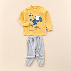 Wholesale Kids Boys Autumn Clothing Set Long Sleeve Pullover With Neck <strong>Popper</strong> and Cuffed Sweatpants Cartoon Pattern for Daily - Product Image 2