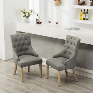 Chaises d'hôtesse Db Grey en bois massif, capitonnées avec boutons et clous décoratifs, lot de 2 pour salle à manger - Product Image 4