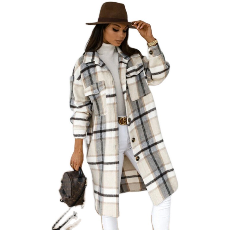 Printed Plaid Color Women's Cardigan Long Coat turtleneck Warm Coat Long Coats Jacket Colorful