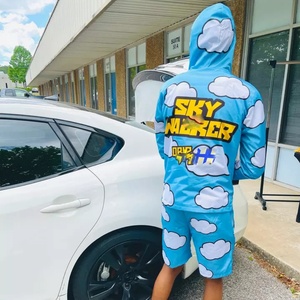 OEM Custom Track Suit Two Piece Short Sweatsuit Nylon Full Zip up Windbreaker Jacket Short <b>Set</b> Tracksuit for Men - Product Image 3