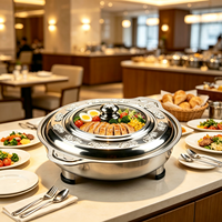 Plat de service rond en acier inoxydable avec couvercle gaufré pour buffet, chauffe-plats pour hôtels, restaurants et traiteurs